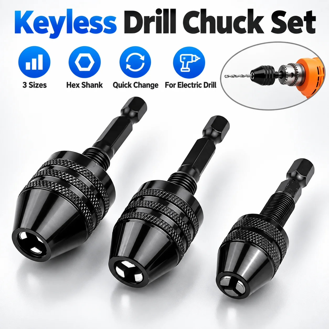 Power Xchange Tools - 미니 키리스 드릴 척, 0.3~8mm, 자동